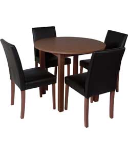 Walnut Circular Dining Table and 4 Black