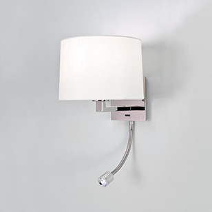 Astro Lighting Azumi Polished Nickel Wall Light With Flexible LED Reading Light And Round Natural Shade