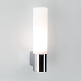 Bari Bathroom Chrome Wall Light With White Opaque Glass Tube Shade