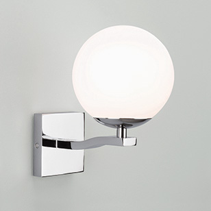 Global Bathroom Chrome Wall Light With Round White Opaque Glass Shade