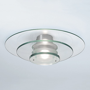 Miami Round Bathroom Ceiling Light In Brushed Aluminium And Clear Glass