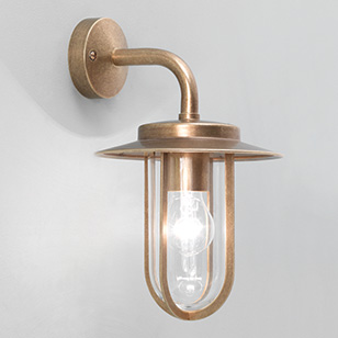 Astro Lighting Montparnasse Modern Brass Outdoor Wall Light With A Clear Glass Shade