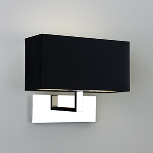 Astro Lighting Park Lane Modern Wall Light In A Polished Nickel Finish With A Black Fabric Shade