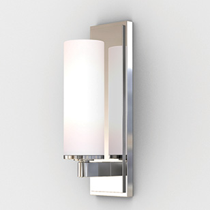 Savio Modern Polished Chrome Bathroom Wall Light With A White Glass Shade