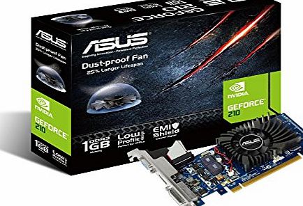 ASUS 210-1GD3-L GeForce 210 Nvidia Graphics Card (1 GB DDR3, PCI Express 2.0, HDMI, Dual-link DVI, Dust-Proof Fan)