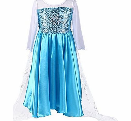 � Disney Frozen Princess Elsa Inspired Dress up Costume Party Dress (Age 7-8 Elsa A)