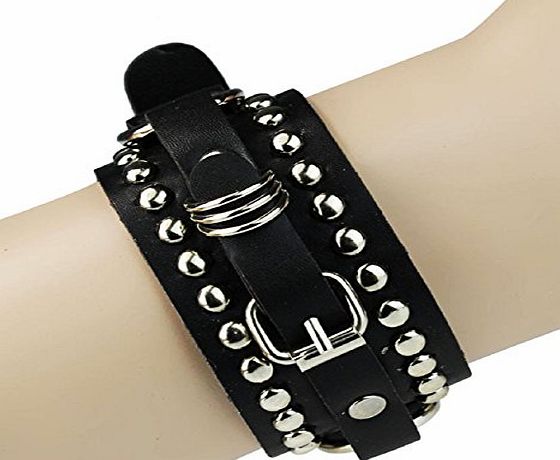 atdoshop  Fashion Punk Rivet Stud Fashion Unisex Leather Belt Bangle Bracelet (Black)