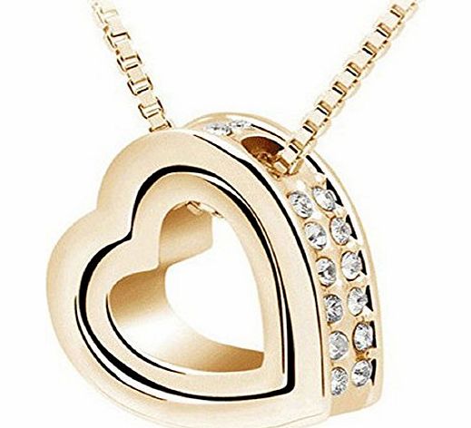 atdoshop (TM) 1PC Fashion Women Double Hearts White Crystal Rhinestone Gold Necklace