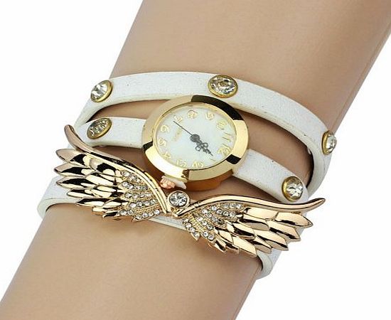 atdoshop (TM) Fashion Cute Angel Wings Rivet Bracelet Wristwatch (White)