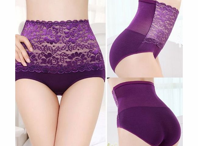 atdoshop Lady High Waist Sexy Lace Belly In Carry Buttock Briefs Underwear (Purple)