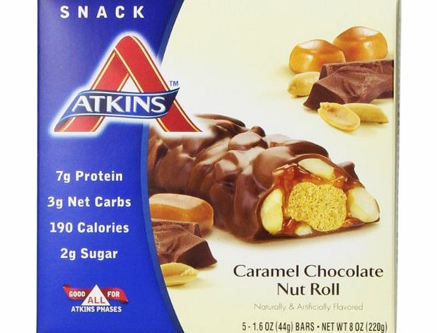 Atkins Caramel Chocolate Nut Roll, 5 Bars, 1.6 oz (44 g) Each