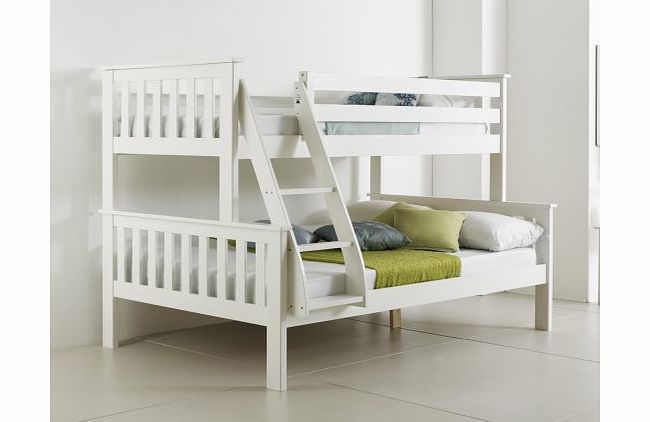Atlantis Pinewood White TRIPLE SLEEPER BUNK BED, Quality Solid Pine Wooden Bed with 2 Luxury Spring MATTRESSES