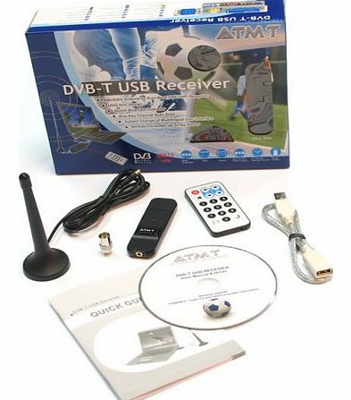 ATMT Digital TV DVB-T USB Stick Freeview receiver, black with Remote Control