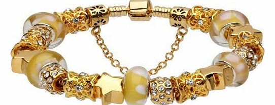 ATTOL Bracelet Fashion Beautiful European Style Blue Murano Glass Beads Golden I LOVE YOU heart Charm Beaded Gold P