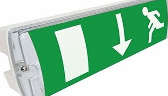 Auctionzltd Slimline LED Emergency IP65 Maintained Or Non Maintained Waterproof Fire Exit Sign Bulkhead Light Fitting With Green Legend Kit Low Energy EM3 NM3 M3 E3M 3 Hour Sign Light With Battery Backup
