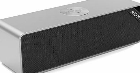 ADX Fusion V2, Aluminium Stereo Bluetooth V4.0 Speaker with NFC pairing and 14hr playtime - Silver. High power speaker with dual bass diaphragms. Compatible with all Apple, Android, Windows devices.