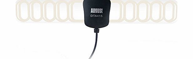 August DTA415 - Amplified Freeview TV Aerial - Indoor/Outdoor Digital Antenna with Signal Booster for USB TV Tuner / DVB-T Television / DAB Radio - With Screw Fix Wall Mount and Adhesive Pad