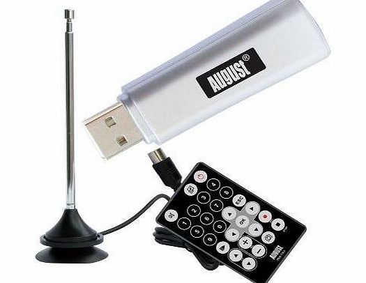 August DVB-T205 USB Freeview Tuner Stick - External PC TV Card with Digital (DVB-T) Television Receiver and PVR Style Recorder - Wintv Dongle Supported by Windows 8 / 7 / Vista / XP for Desktop and La