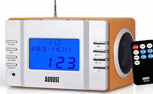 August MB300 - Portable MP3 Stereo System and FM Alarm Clock Radio with Card Reader, USB & AUX In (3.5m