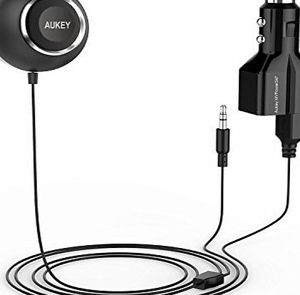 Aukey Bluetooth 4.0 Wireless Stereo Music Receiver Hands-free Car Kit with Built-in Mic, 3.5 mm AUX output, Volume / Track Control, Rotatable Knob Adjustment, Dual USB Car Charger, Magnetic Base (BR-C