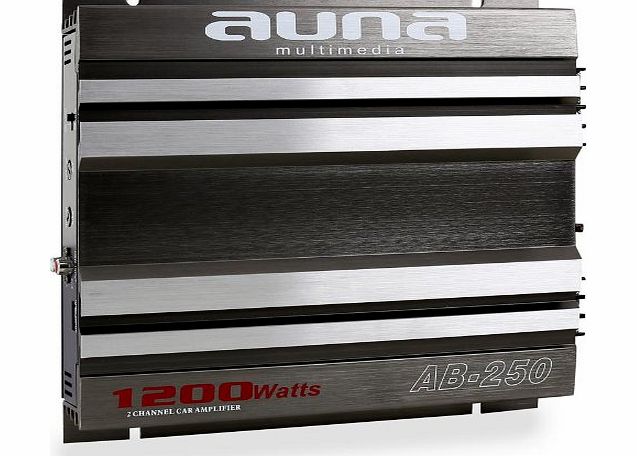 auna AB-450 Bridgeable Car Amplifier (2-Channel, 1200W Max amp; Auto Racing Design) - Silver / Grey