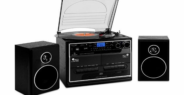 auna  388-BT All-in -One HiFi Stereo System (Turntable, Cassette, CD Player, MP3 via USB SD amp; Bluetooth) - Black