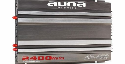 auna  AB-450 Car Amplifier (4-Channel, 2400W Max amp; Auto Racing Design) - Silver / Grey