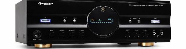 auna  AMP-218 Home Cinema Hifi Amplifier (600W Max, Radio amp; 2 Mic Inputs) - Black