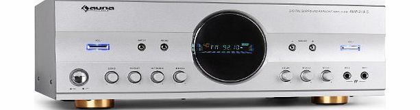 auna  AMP-218 Home Cinema Hifi Amplifier (600W Max, Radio amp; 2 Mic Inputs) - Silver