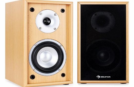 auna  Line 300 SF-BH Passive Hifi Bookshelf Speakers (2 x 35W RMS, Low Res Wood Cabinet amp; Gold Plated Speaker Connections) - Beech