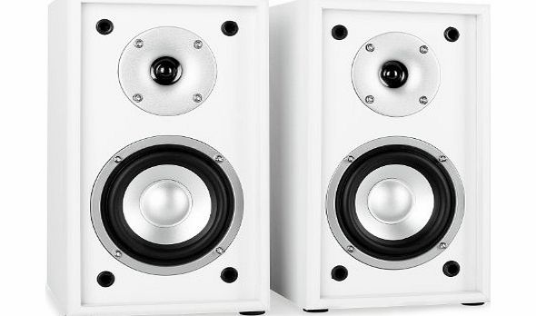 auna  Line 300 SF-WH Passive Hifi Bookshelf Speakers (2 x 35W RMS, Low Res Wood Cabinet amp; Gold Plated Speaker Connections) - White/Black