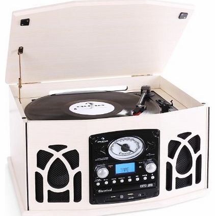  NR-620 Retro Record Player System (CD Player, MP3 / USB / SD Connectivity, Tape Deck & Radio) - Cream