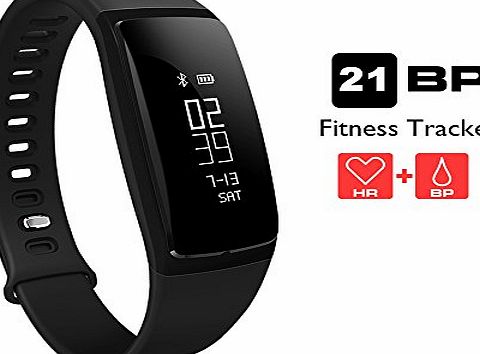 AUPALLA Fitness Tracker,AUPALLA 21BP Smart band Activity Tracker Work With Heart Rate Monitor and Blood Pressure Measure Pedometer Sleep Monitor Calories Track Support iPhone Android Smartphone (BLACK)