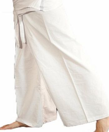 AuthenticAsia Thai Natural White Fisherman Wrap Pants Trousers Light Cotton Free Size