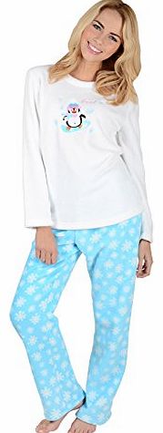 Ladies Chilly Penguin Fleece Pyjama Set PJs Top & Bottoms Nightwear - X-Small