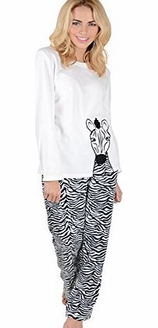 Ladies Zebra Animal Fleece Pyjama Set PJs Top amp; Bottoms Nightwear - Medium