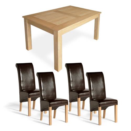Avalon Oak Dining Furniture Oak Dining Set - 5 Table   4 Alfie Chairs