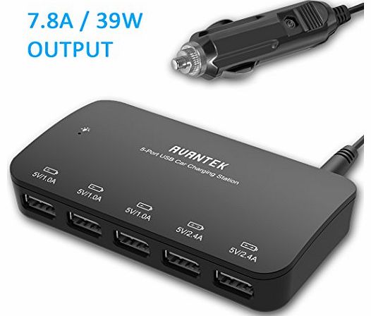 AVANTEK S35 7.8A / 39W Output 5-Port Intelligent USB Car Charger Charging Station for Cell Phones, iPhones, 