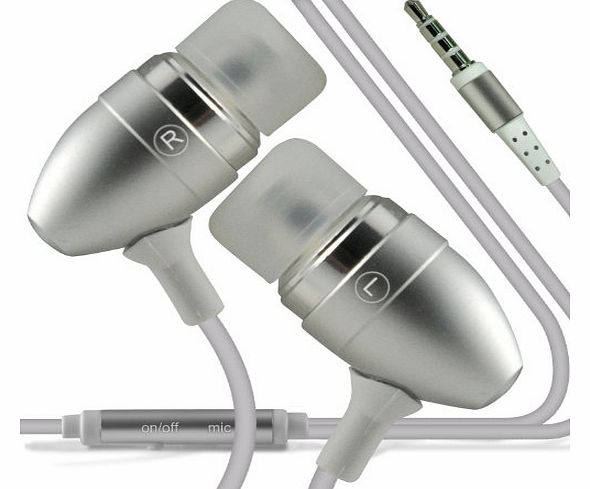 (Silver) Sony Xperia T3 Custome made Quality Aluminium In Ear Earbud Stereo Hands Free Headphones Earphone Headset with Built in Microphone Mic amp; On-Off Button
