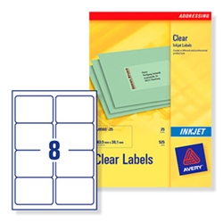 Avery Clear Inkjet Labels 99.1x67.7mm 8-label