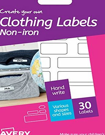 Avery HNI01 Create Your Own Washable Non-Iron Clothing Name Labels - White, Pack of 30