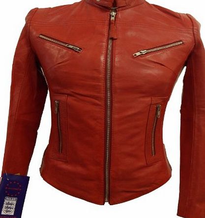 Aviatrix Ladies Real Leather Fitted Bikers Vintage Style Jacket (XL, Red)