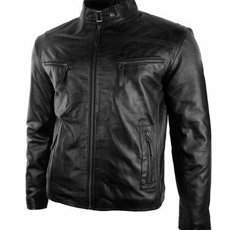 Aviatrix Mens Real Leather Jacket Biker Style Vintage Black Zipped Pockets Casual Fitted