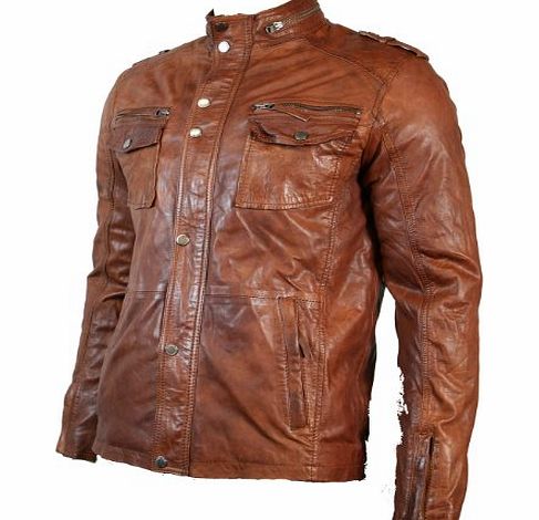 Aviatrix Mens Tan Brown Retro Biker Style Jacket Real Leather Soft Touch Vintage look (L, Tan Brown)