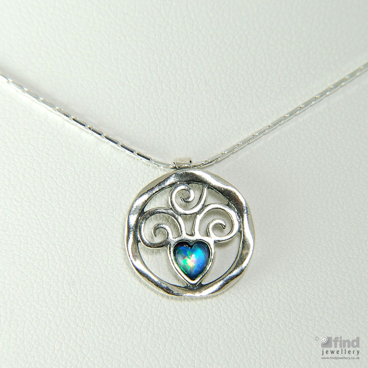 Sterling Silver Entwined Opal Heart Pendant
