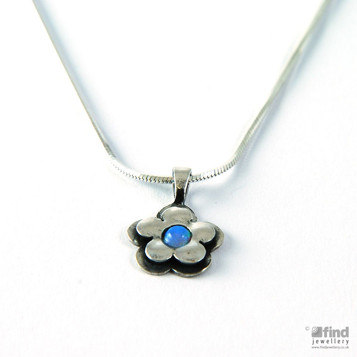 Sterling Silver Real Opal Daisy Necklace