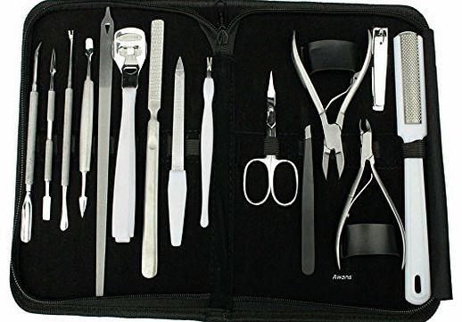 Awans 15 in 1 Stainless Nail Clipper, Nipper Cutter, Pedicure, Manicure Set Kit Case Bag