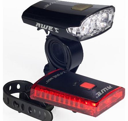 X-Fire360TM USB 2.0 50 Lumens 360 Degree Protection Rechargeable Light Set Front/Rear Black CE Approved