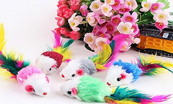 awhao Pack of 5 Furry kitten Mice Cat Toys with Feathers and Fur
