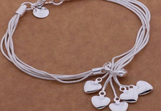 Awhao2008 Fashion Beautiful 925 Silver CuffFive Heart Pendant Bracelet,for Women, Teen Girls, Young Girls, and